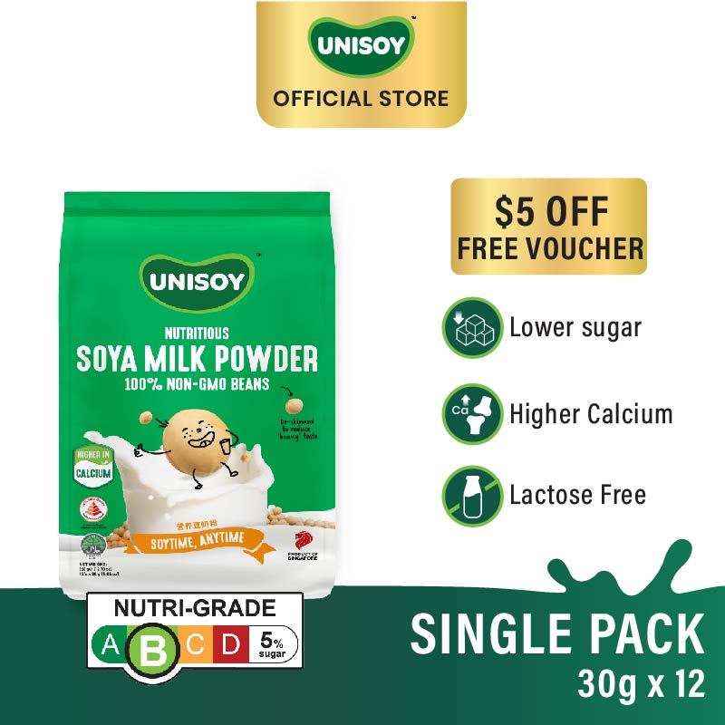 Single Pack UNISOY Nutritious Soy Milk Powder Low Sugar 30g X 12