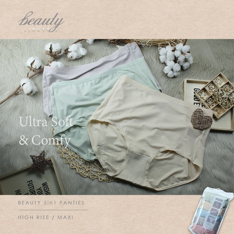 Beauty Lingerie Q838 5in1 Modal Pack Panties Underwear High Rise
