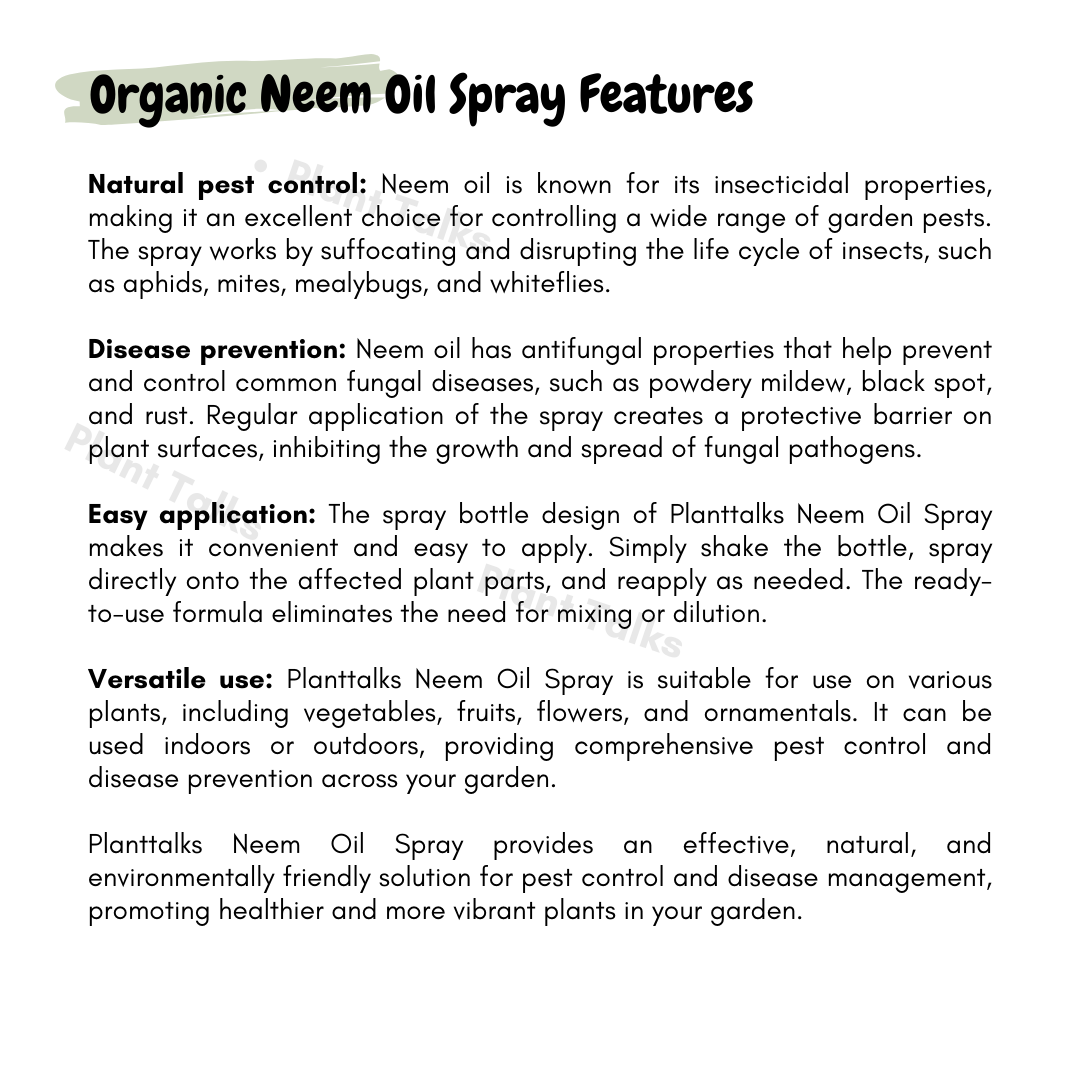 Plant Talks Cold Pressed Organic Neem Oil Spray Garden Pesticide