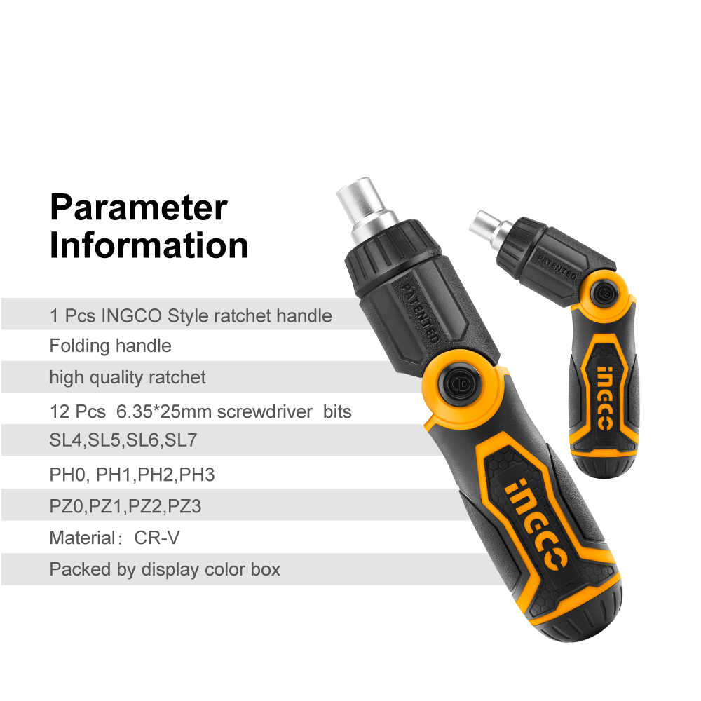 Ingco In Ratchet Screwdriver Set Multifunctional Folding Handle