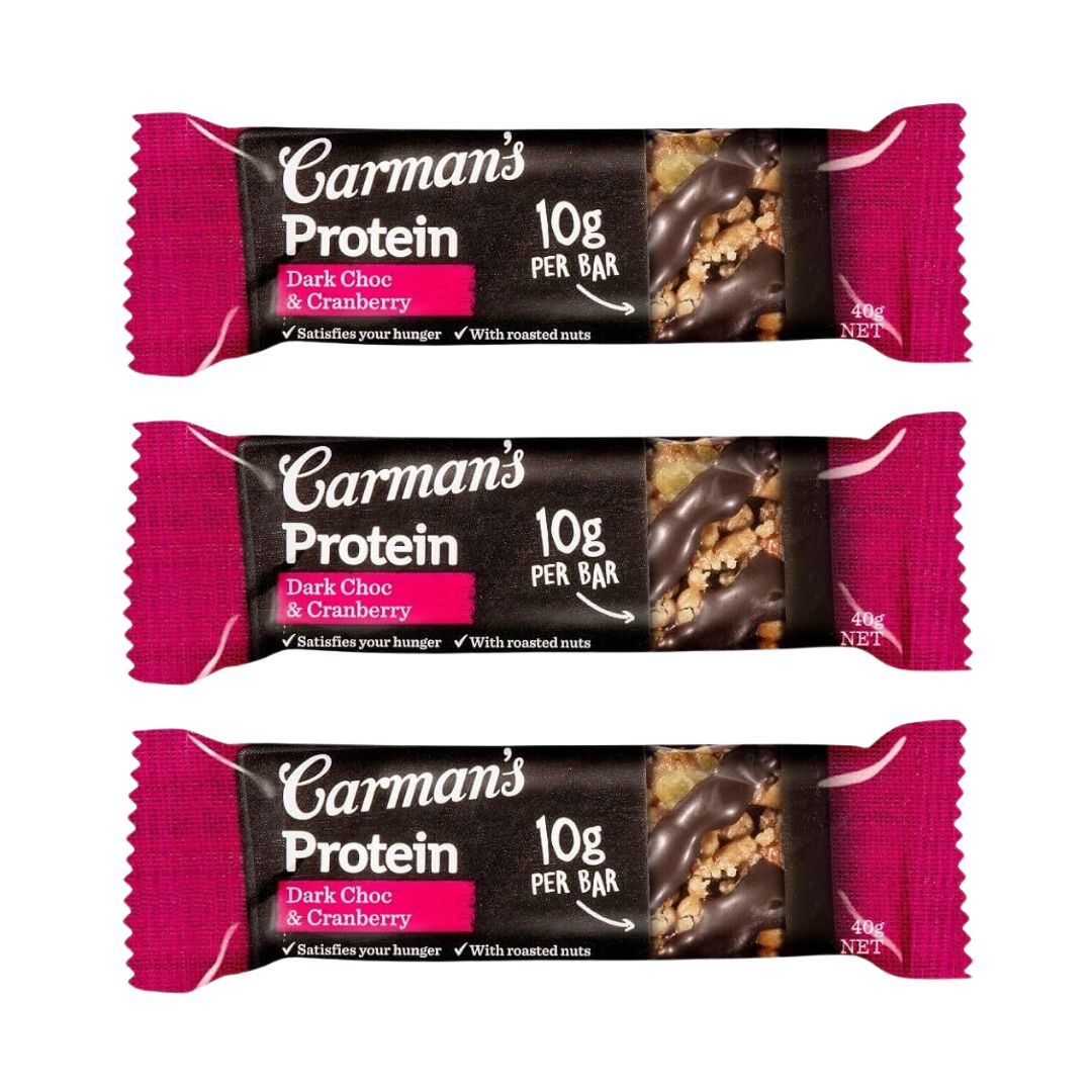 Halal Carmans Protein Nut Bar Dark Choc Cranberry 12p 480g Product Of