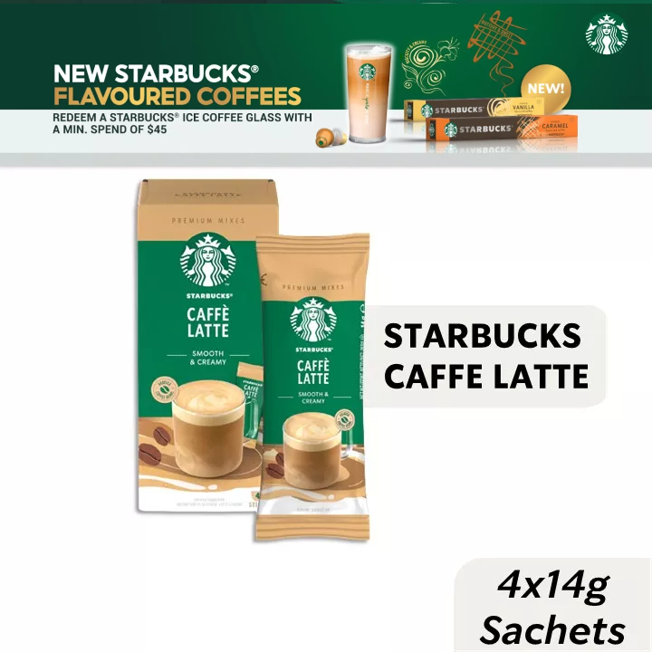 STARBUCKS Caffè Latte Premium Coffee Mix 56g Box of 4 x 14g Sticks