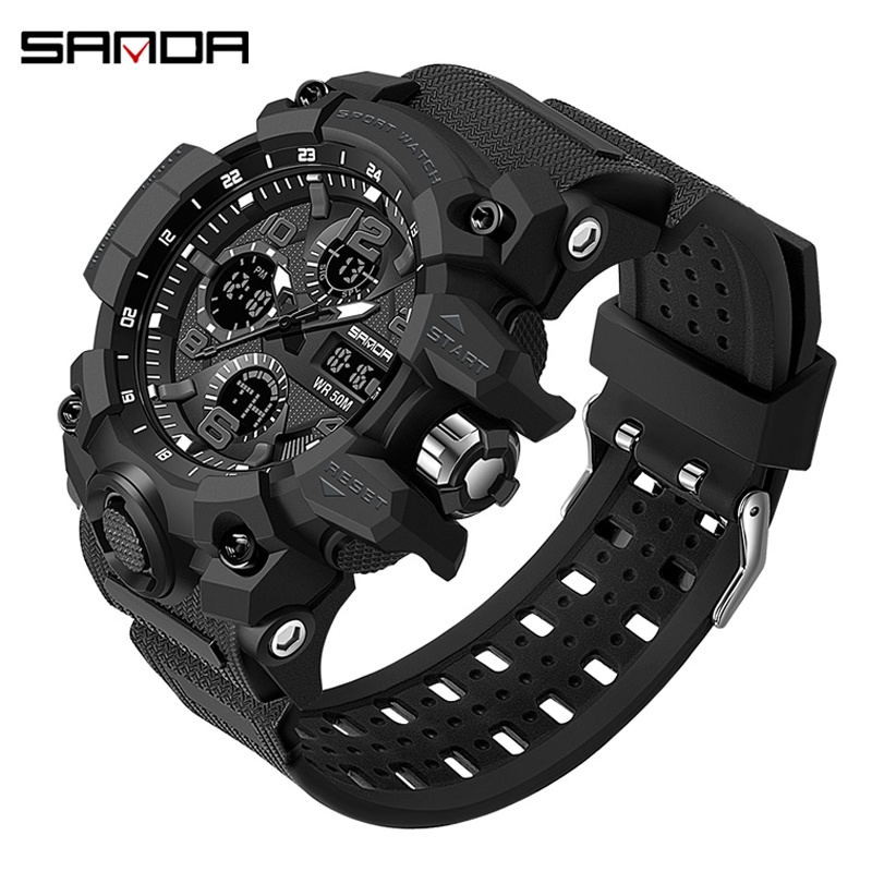 Sanda Sports Military Men S Watches Waterproof Dual Display Quartz