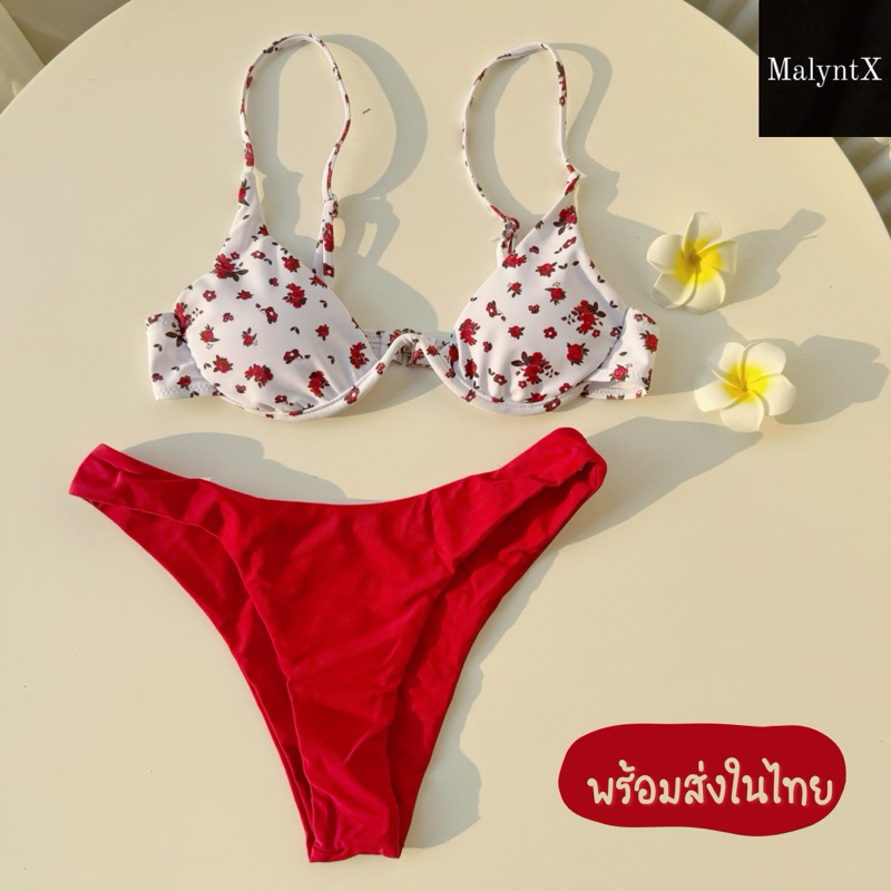 Strap Swimsuit Piece Set Sexy Bikini With Floral Print Bra Frame