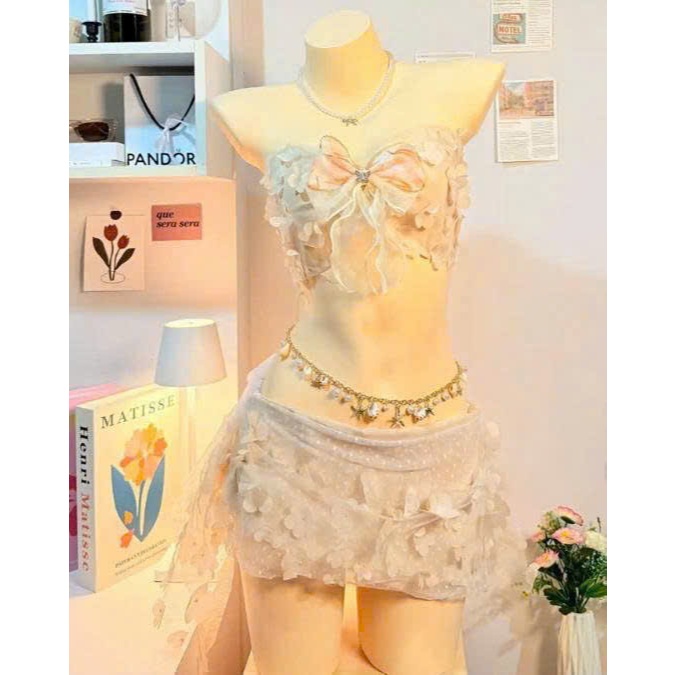 Beach Bikini Set Piece Strapless Bra With Butterfly Tag And D Fabric