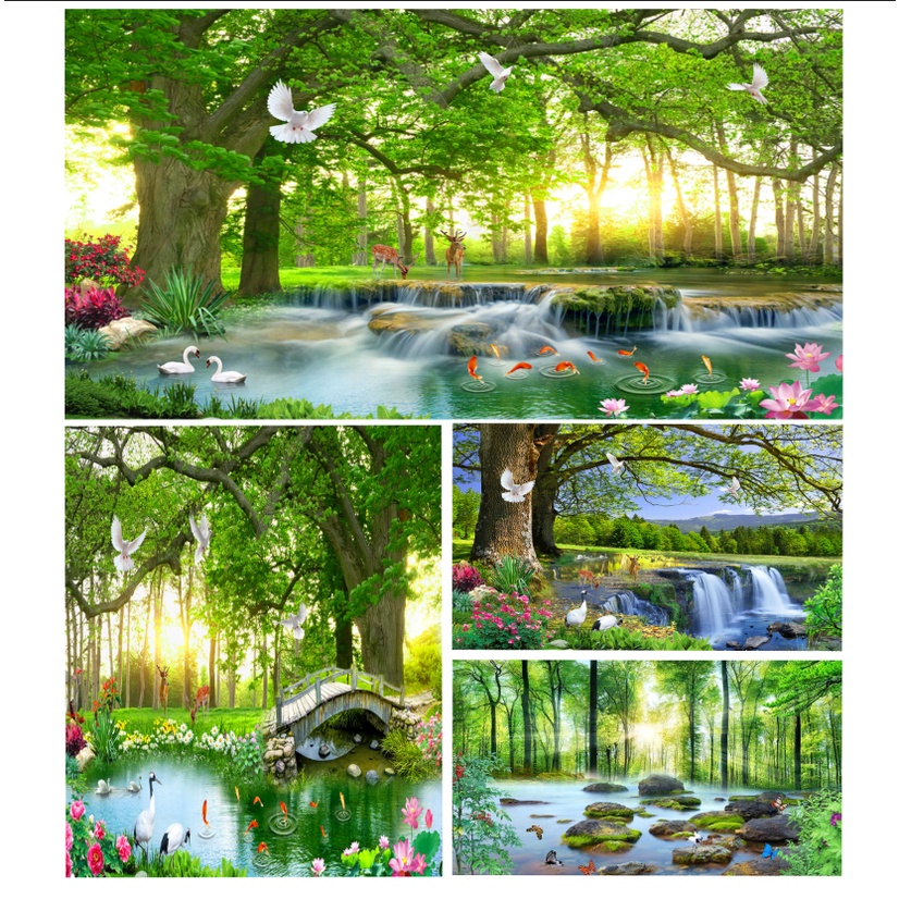 Custom Wall Murals Nature Landscape Green Big Tree Forest 3D Photo ...