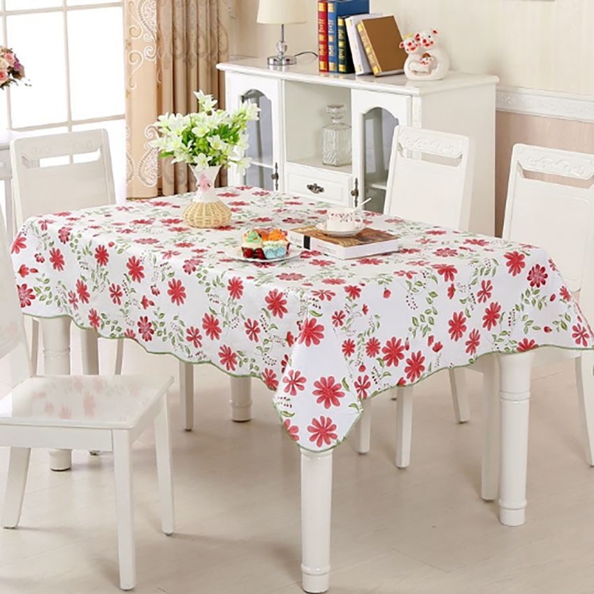 Table Cloth PEVA Wavy Edge Small Flower Print Waterproof Oilproof Table ...