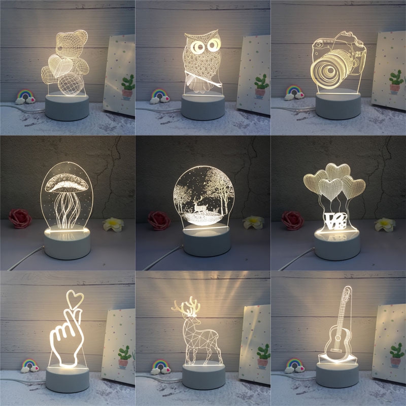 Lumière créative 3d acrylique nuit Led lampe de Table cadeau décoration de  la maison Meja Lampu pour cadeau lumière Lampu Tidur fleur