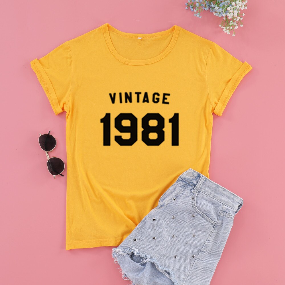 Vintage 1981 T-shirt Women 39th Birthday Women's Short Sleeve Tees Fashion Cotton O Neck Female Clothing Casual Shirts