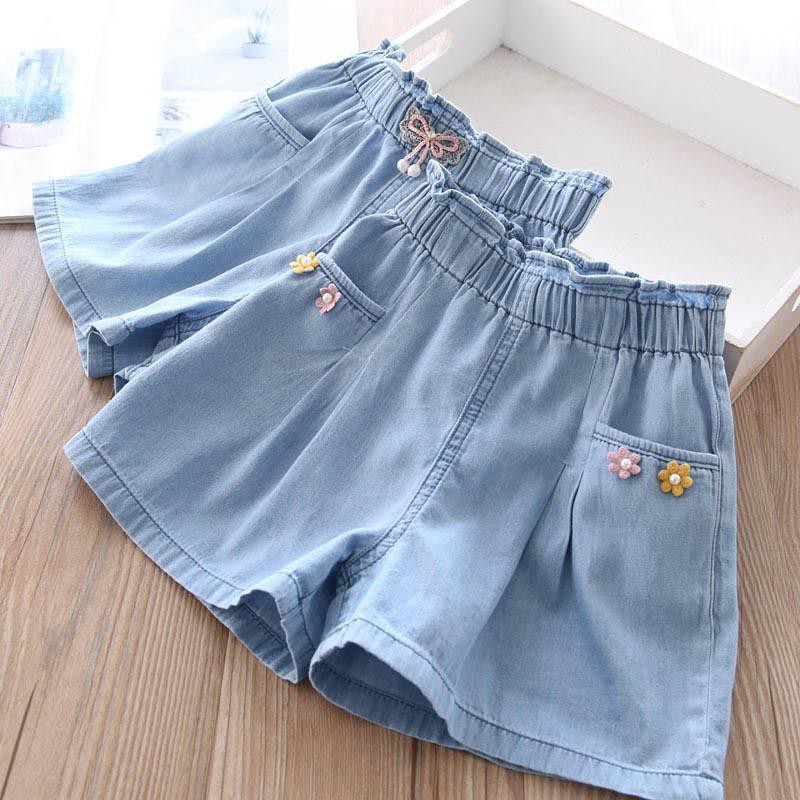 Girls knee sale length denim shorts