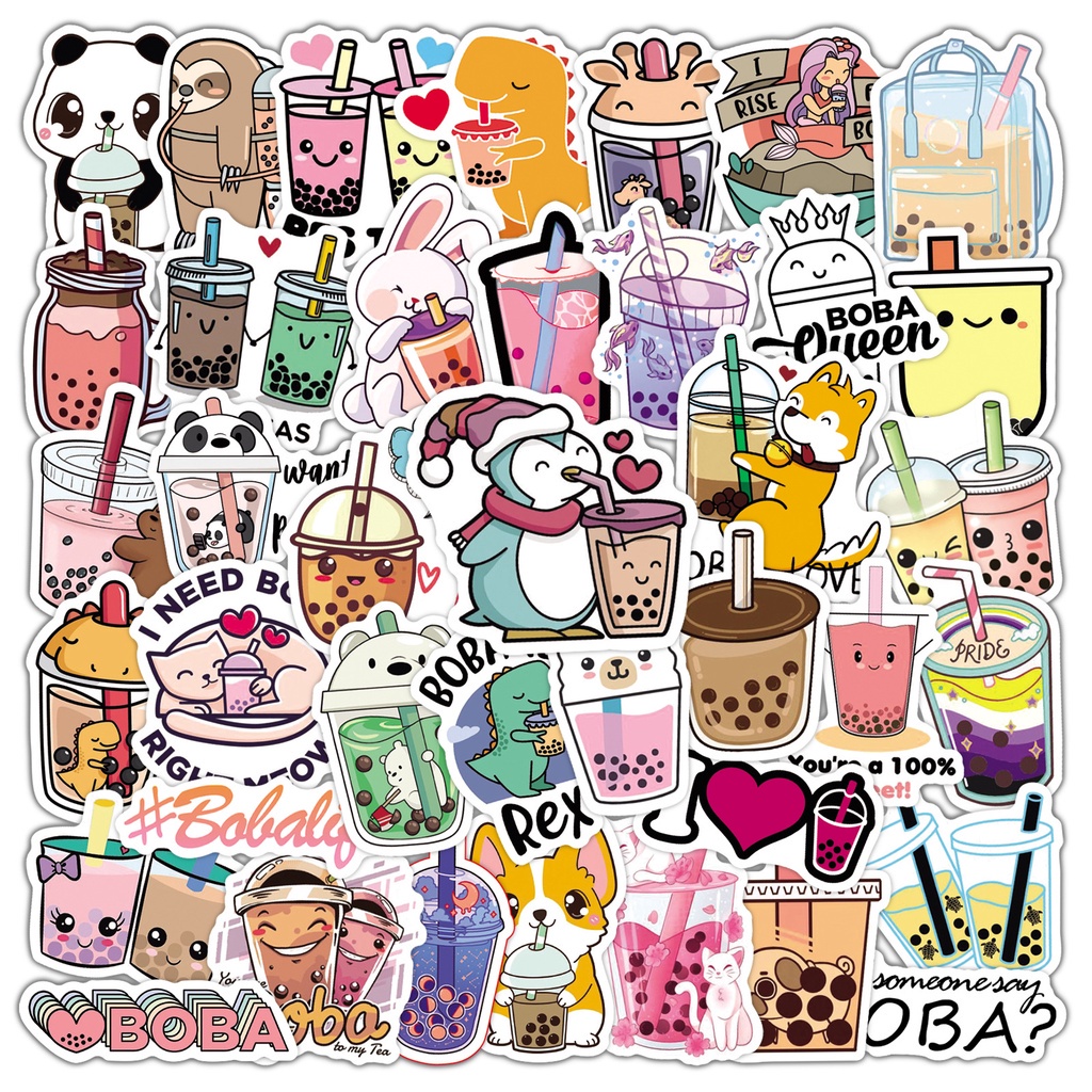 50PCS Cute Cartoon Pearl Milk Tea Stickers Pack For Stationery Luggage ...