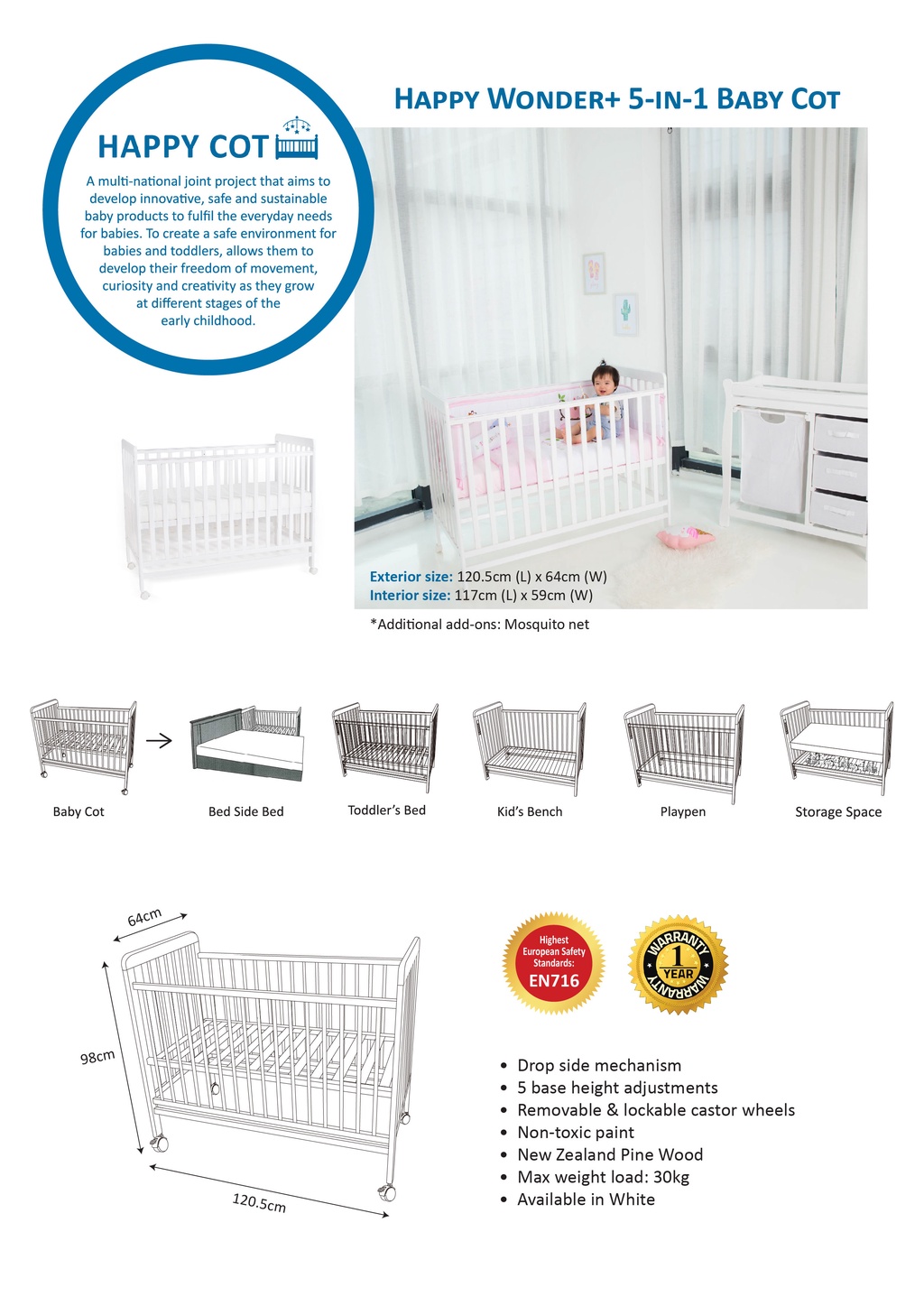 Happy wonder 5 store in 1 cot