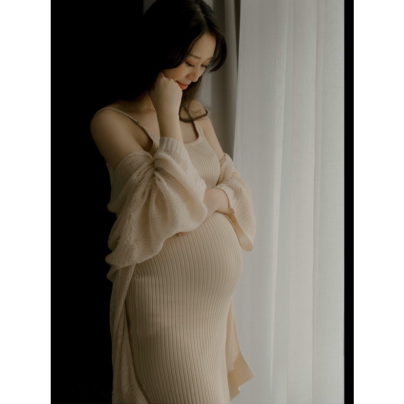 knitted Maternity Dress Elasticity Autumn Pregnant Clothes Long Sleeve Maternity  Gown Photography Photo Shoot Pregnancy Dress | Shopee Singapore
