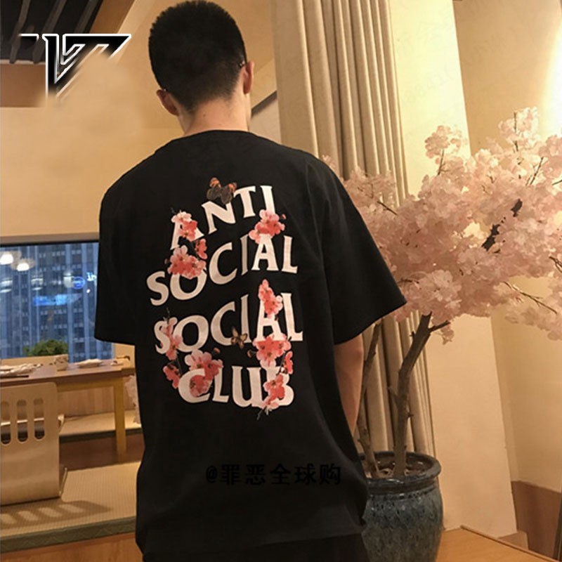 Anti Social Soical Club Assc Summer Cherry Blossom Butterfly Short Sleeve Men Women Couple T Shirt Cotton Oversize Tee