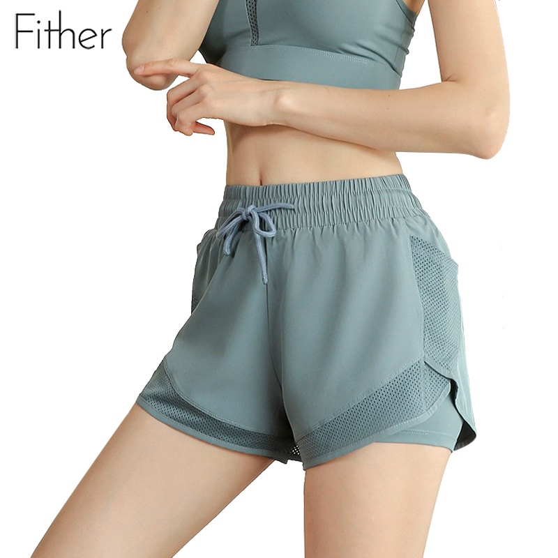 Fit.HER Light Proof Sports Shorts Women's Loose Thin High Waist Yoga Pants Wear Fitness Pants Quick Dry Running Shorts（Two-piece set contact customer service to change the size）