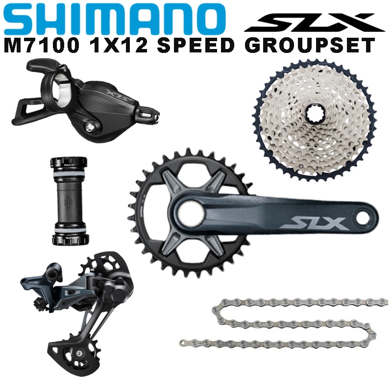 Shimano SLX M7100 Groupset 1x12 Speed MTB Mountain Bike Crankset Shifter Rear Derailleur SGS 11 45T 11 51T Cassette 126 Links Chian With MT800 Bottom