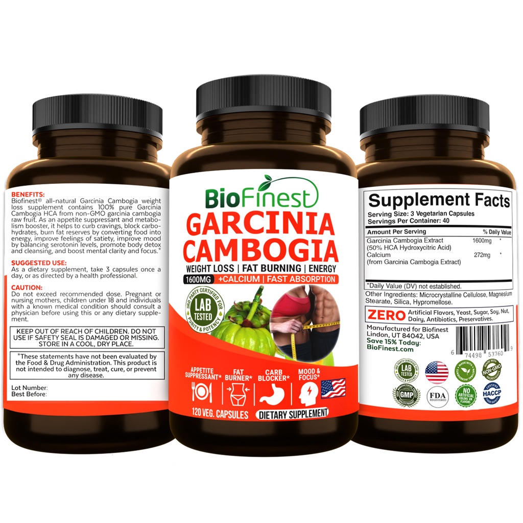 Biofinest Garcinia Cambogia 1600mg Fast Acting Weight Loss Pills Carb