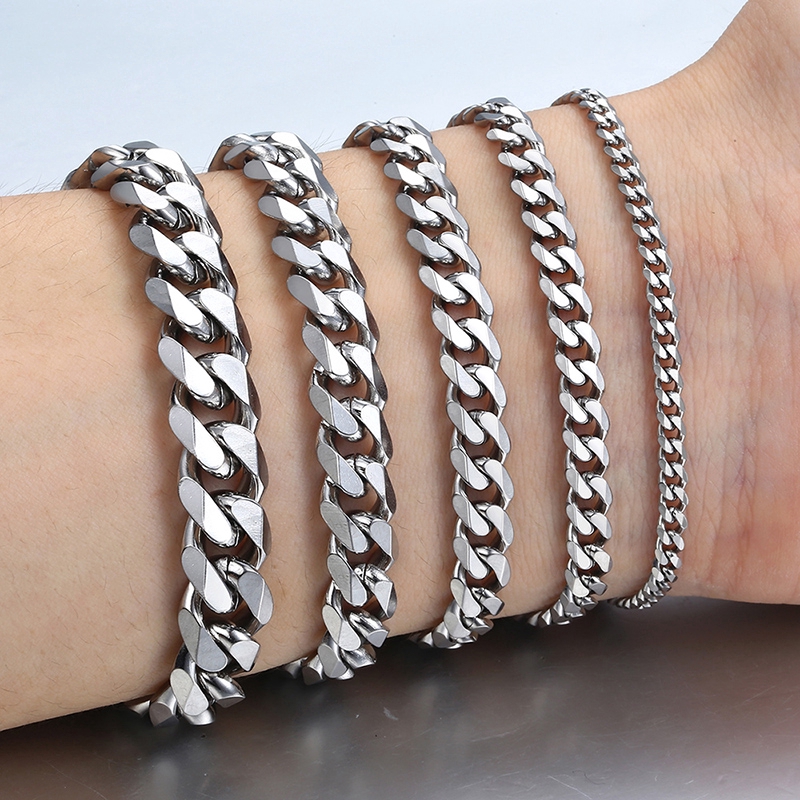 Vnox 3-11mm Men's Bracelets Silver color Stainless Steel Curb Cuban Link Chain Bracelets Wholesale Jewelry Gift