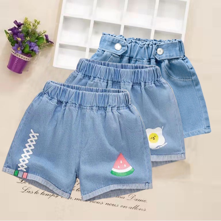 DIIMUU Summer Fashion Girls Short Pants Casual Denim Shorts 5-13 Years Kids  Children Short Trousers Lace Clothing Girl Bottoms Elastic Waist Clothes