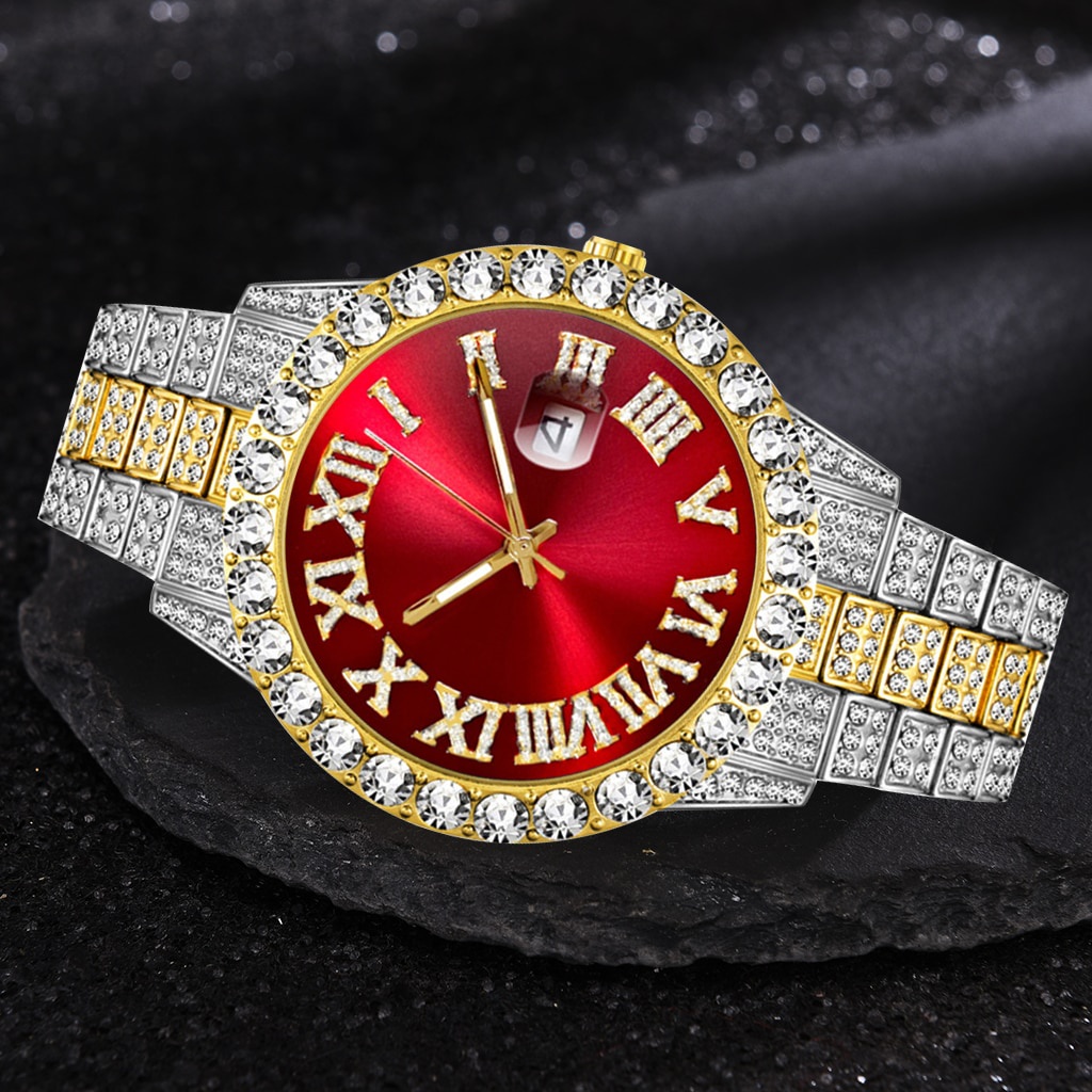 Iced Out Luxury Watch Men Gold Silver Cubic Zirconia Watches Hip Hop Full Diamond Bracelet Stainless Steel Quartz Men s Watch