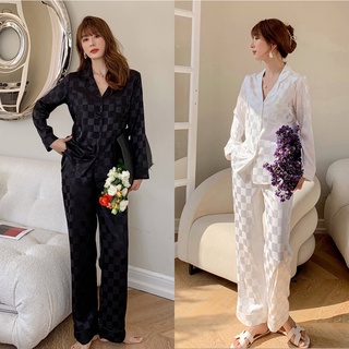 FallSweet Silk Pajamas Set for Women Solid Sleepwear Pyjamas Plus