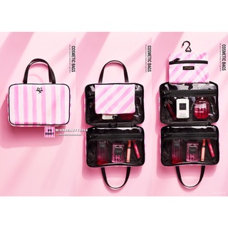 Victoria's Secret Pink Striped VS Everything Travel Case Hanging Makeup Bag  NWT