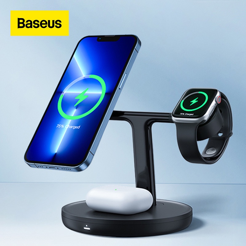 Baseus 20W 3-in-1 Wireless Magnetic Charging Bracket Magnetic adsorption for i14 13 12 Pro Max Phone Holder Supports charge for Watch