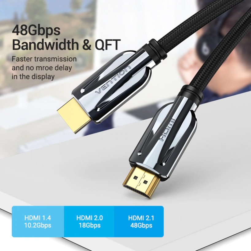 Vention AAL Kabel HDMI 2.1 UHD 8K 4K FHD HDR Hifi Premium Braided - Gambar 2