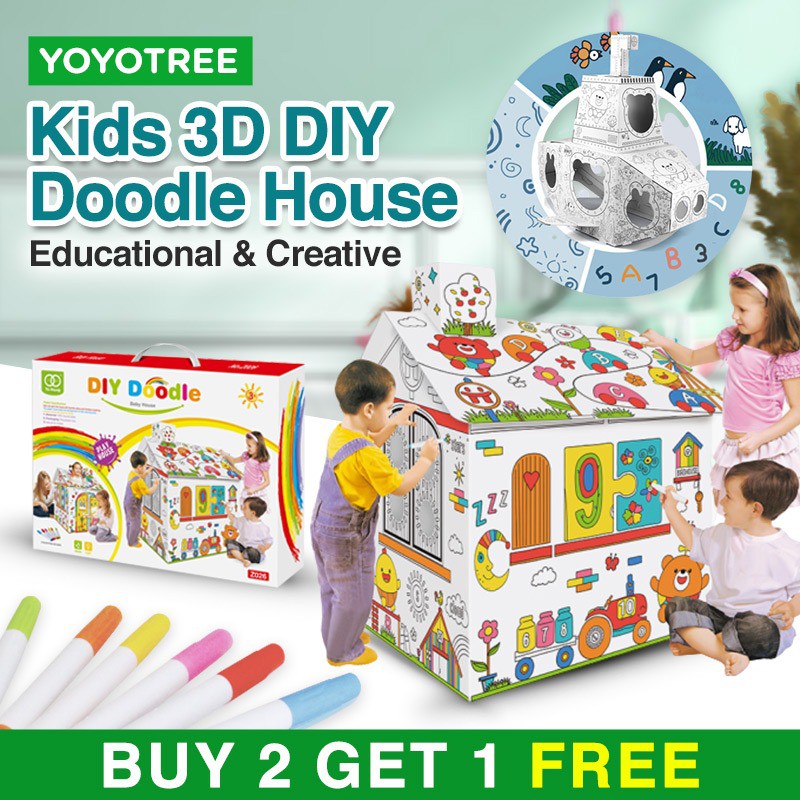 3D DIY Doodle House Painting Puzzle Drawing Cardboard Wearable Coloring Pad Toy