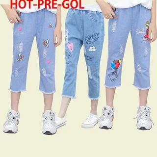 Jeans 2023 Fashion Cartoon For Girls Teenage Children Elastic