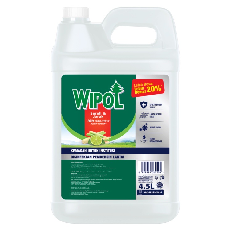 Wipol Professional Disinfektan BKC Pembersih Lantai Sereh Jeruk 4.5 L Jerigen Untuk Horeka - Gambar 2