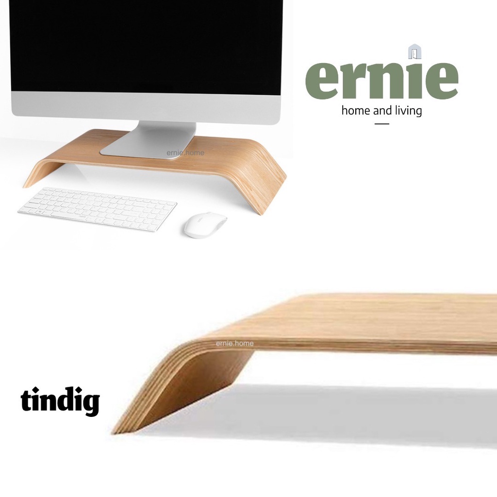 The Tindig: Stylish solid wood curved laptop tray monitor stand for PC ...