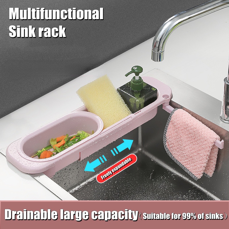 Home Storage Drain Basket Kitchen Sink Holder Adjustable Soap