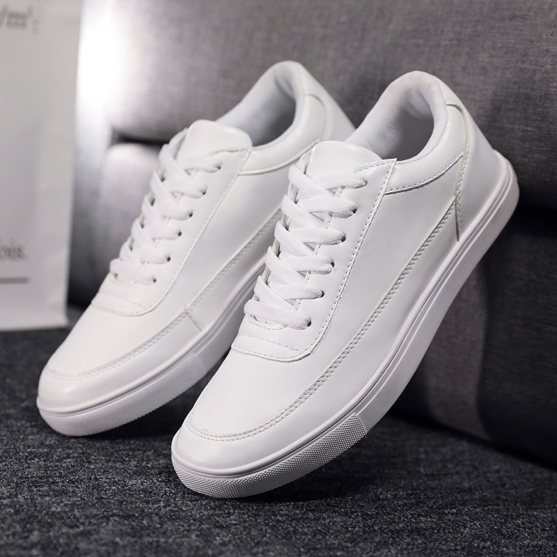 Ready Stock White Shoes Low Top Sneakers Men Comfortable Lace Up Shoes ...