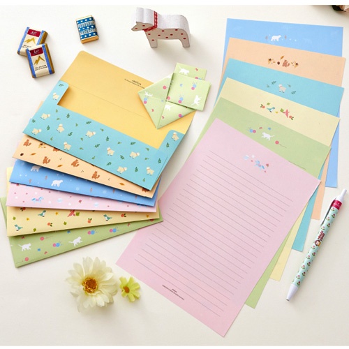 [Last stock]Lovely Animal Flower Pattern Letter Paper Envelope Set Stationery Writing Paper Cute