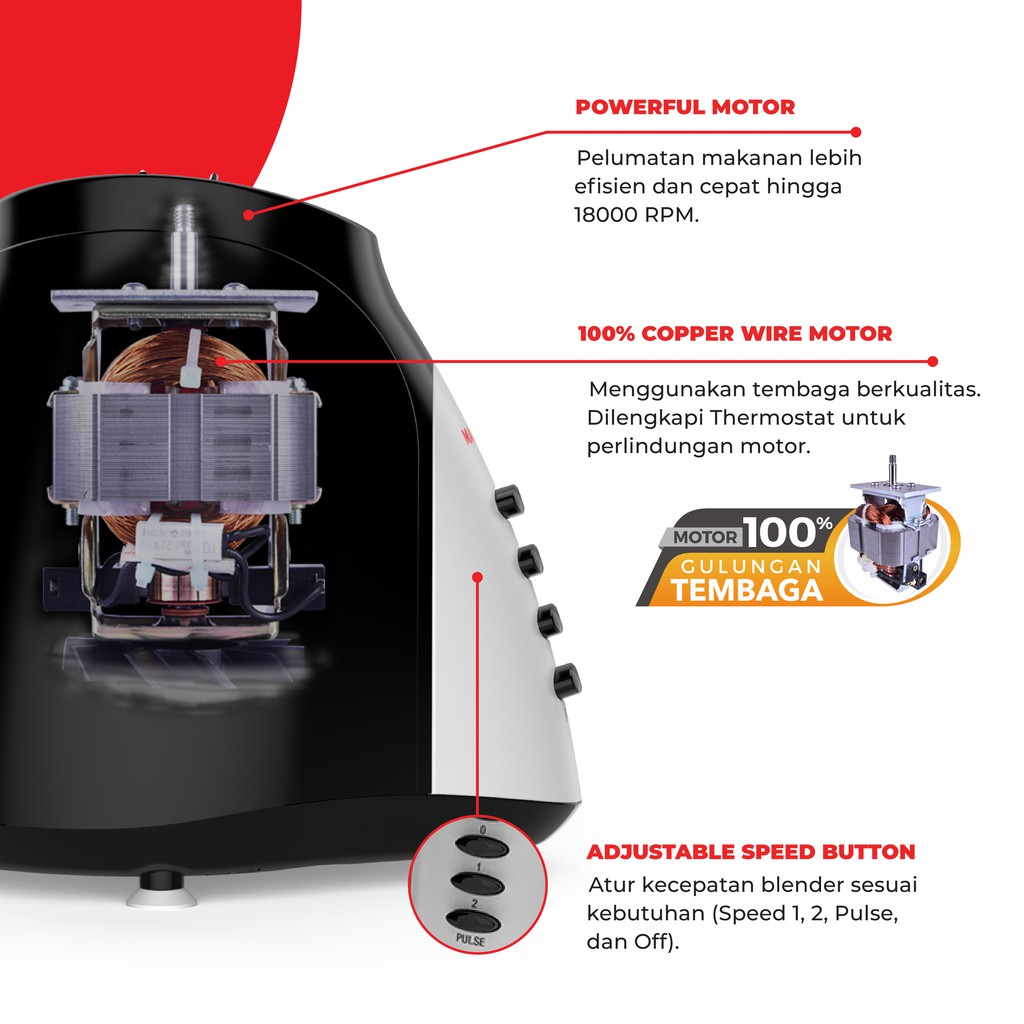 Maspion Pelumat Blender with Dry Miller 1.25 Liter MT-1569 - Gambar 3
