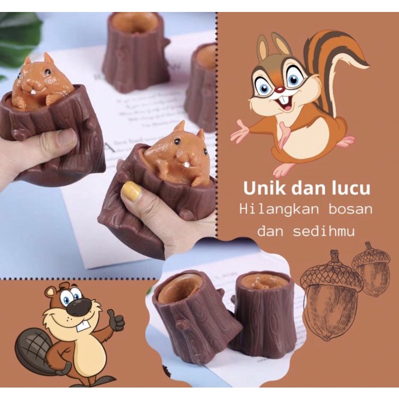 Pop It Squishy Toy Silicone Rubber Squirrel Tree/Cute Squeeze Squirrel ...