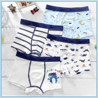 4Pcs/Set] Children Boys Underwear Cotton Boxer Underpants Cartoon Dinosaur  Stripes Teenagers Briefs Shorts Panties