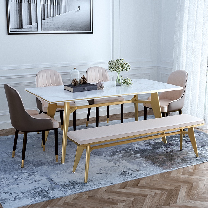Nordic marble dining table and bench and dining chair combination ...