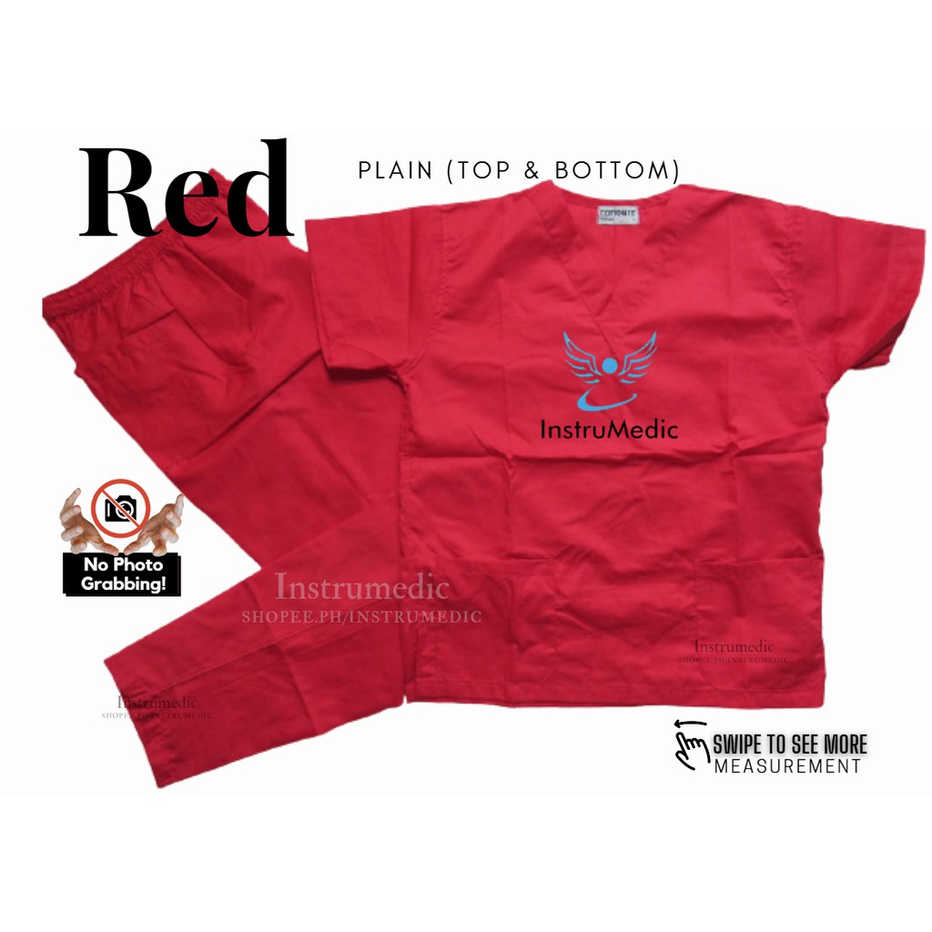 (INSP) RED PLAIN (TOP & BOTTOM) SCRUB SUIT SET (Brand: COTTON FIT OR MY ...