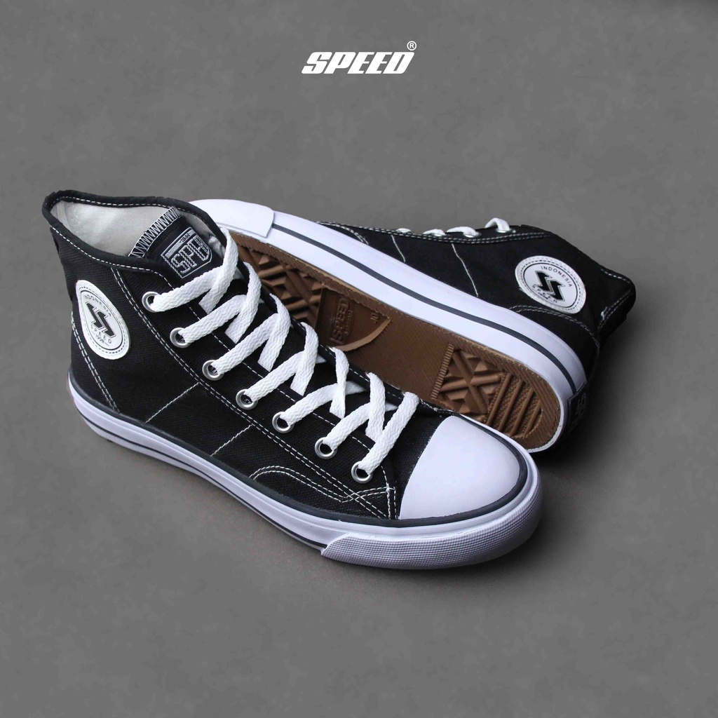 Speed - Basic Hi Hitam Putih - Sepatu Sneakers Kanvas Anti Slip Pria Wanita - Gambar 3