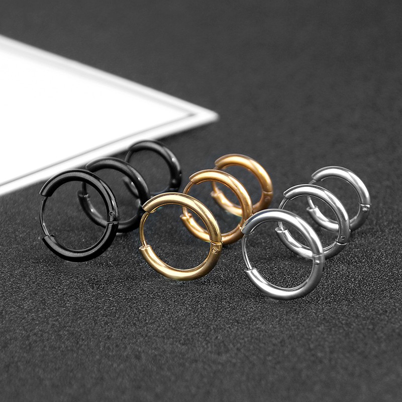 【IN STOCK】1Pcs Hoop earrings 2.5mm Titanium Steel jewellery earrings Gold Silver Black Stainless steel Hypoallergenic Minimalist Circle Earring for Women Men Ear Rings Clip Colored  圆形极简耳环