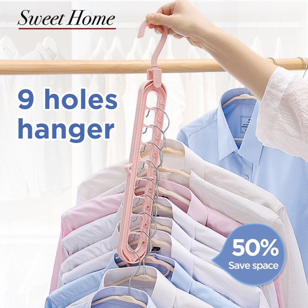 [Bundle of 4] Nine holes magic hanger 360 degree rotating folding rack ...