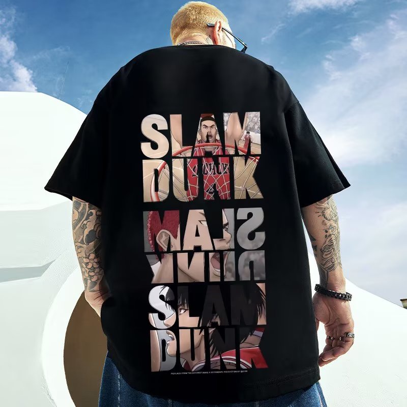 Japanese Slam Dunk Anime Korean Men's Crew Neck Short Sleeve T Shirt T Shirt Unisex Oversized White Shirt Men's Black White Short Sleeve T Shirt Unisex Anime Clothing tee