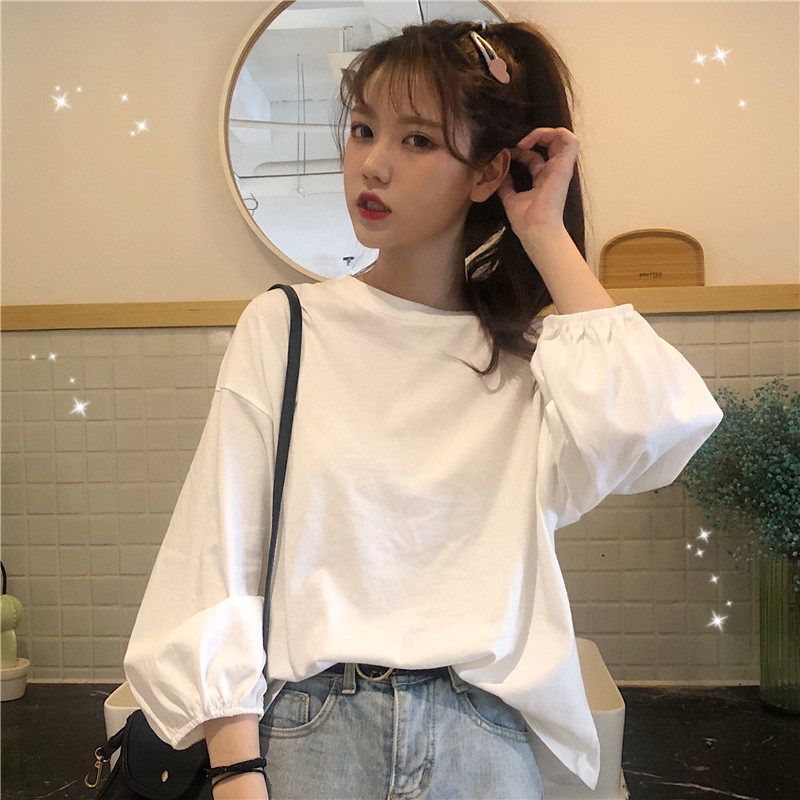 Korean Women s Long Sleeve Comfort Leisure T shirt Oversized Loose Thin Lazy Pullover Shirt Tops Teenage Fashion Clothing Solid Color T shirts Shopee Singapore