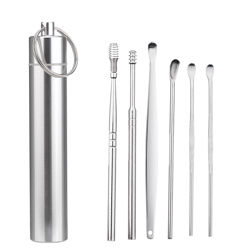 6Pcs/set Ear Wax Pickers Stainless Steel Earpick Wax Remover Ear ...