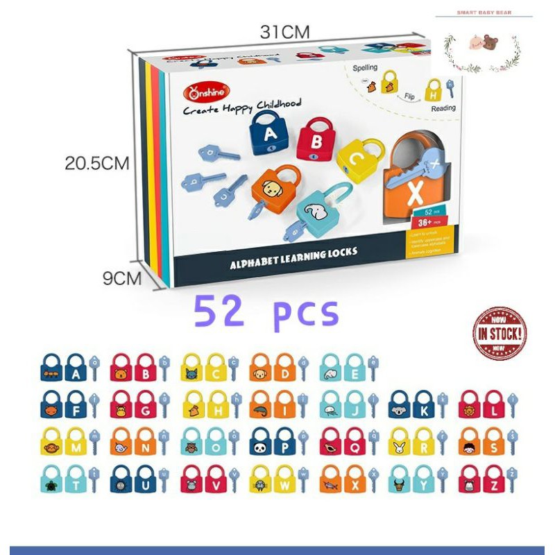 52 pcs Children ABC Alphabet Learning Locks Cognitive Early Education ...