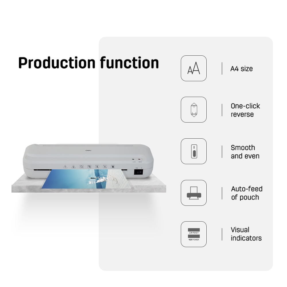 Deli Laminator. Kebisingan rendah Kisaran Laminasi 70-100mic  A4 Abu Abu Muda E2132 - Gambar 3