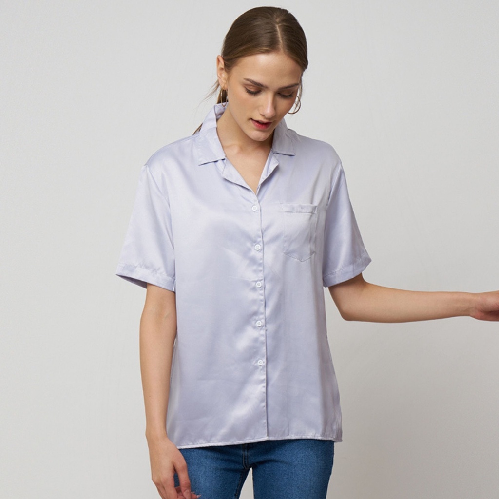 Monellina 601022 Kemeja Oversize Wanita Lengan Pendek Satin - Gambar 4
