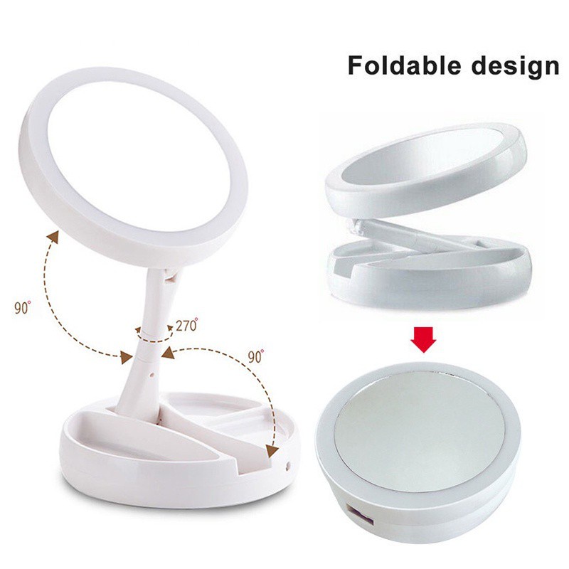 Round Portable Folding Makeup Desktop Mirror 1x/10x Magnifying Double Side  Dimmable Makeup Tools 21 LED | Shopee Singapore
